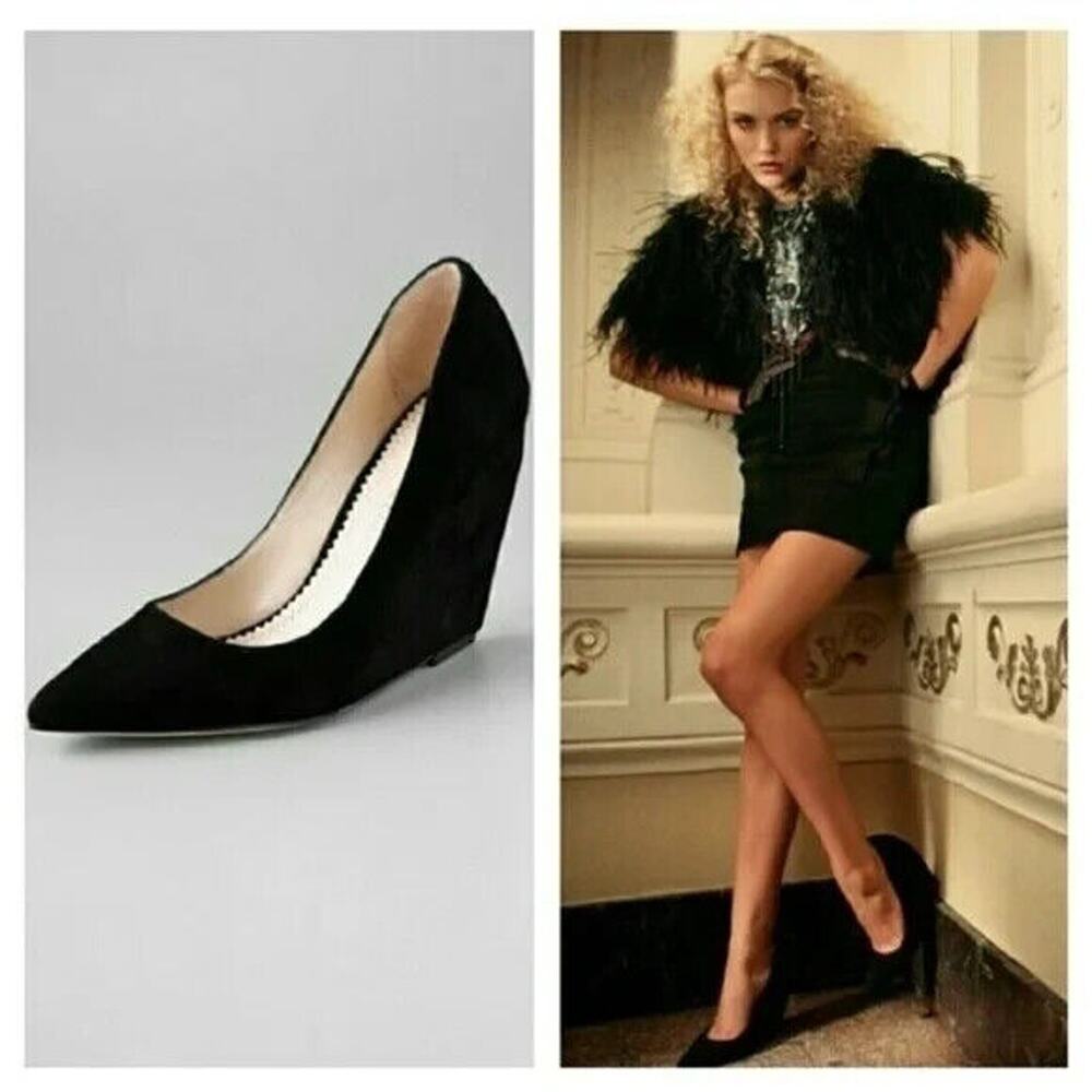 Jean-Michel Cazabat Penny Suede Wedge Heel Pump Point Toe Black 38